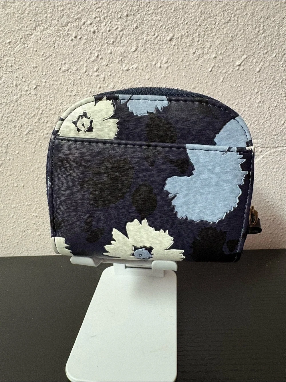 Floral Navy Accordion Zip Wallet Coin Purse Card Holder Compact Wallet